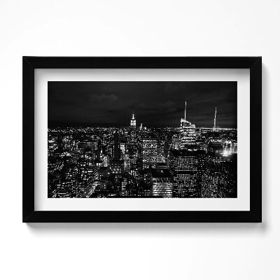 Obraz s rámem dekorativní Černobílé panoráma města v noci