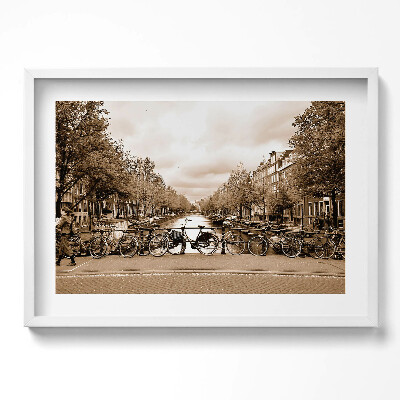 Obraz v rámu moderní Pohled na Amsterdam s jízdními koly