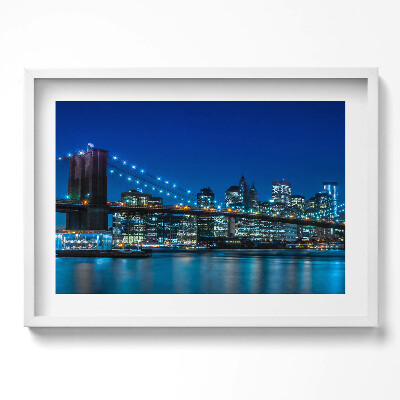 Obraz v rámu moderní Brooklynský most večer - New York