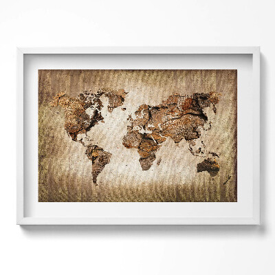 Obraz v rámu moderní Mapa světa ze dřeva