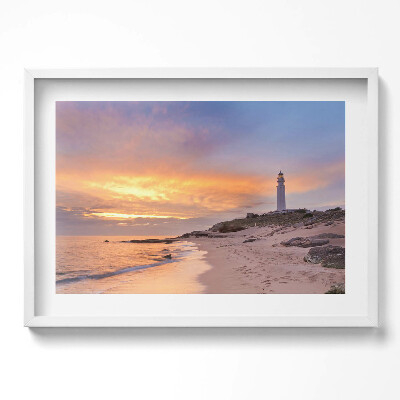 Obraz v rámu moderní Mořská krajina s pláží a majákem