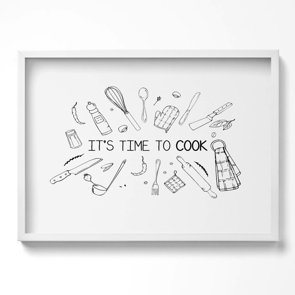 Obraz v rámu moderní Je čas vařit - kuchyňský nápis