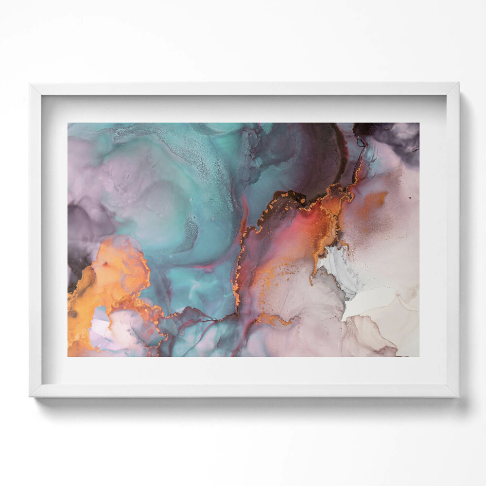 Obraz v rámu moderní Tyrkysový a zlatý mramor