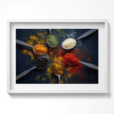 Obraz v rámu moderní Kuchyňské lžíce s barevným kořením