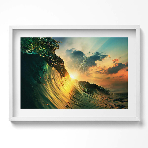 Obraz v rámu moderní Vlna na moři a západ slunce