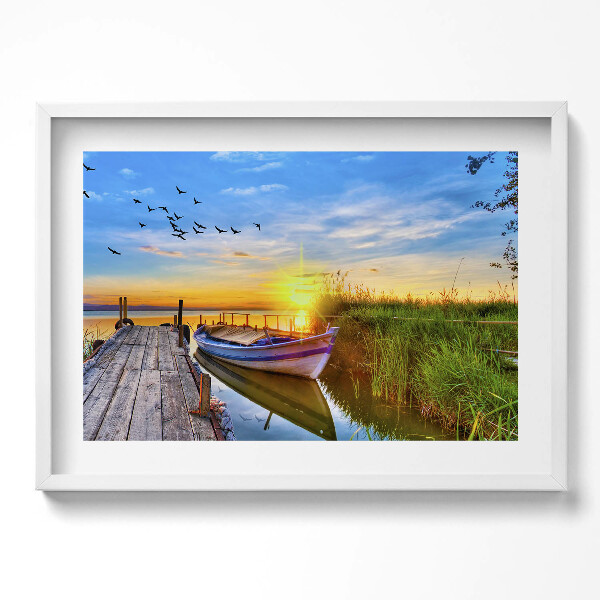 Obraz v rámu moderní Pohled na jezero a západ slunce