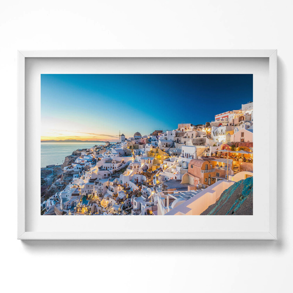 Obraz v rámu moderní Západ slunce na Santorini