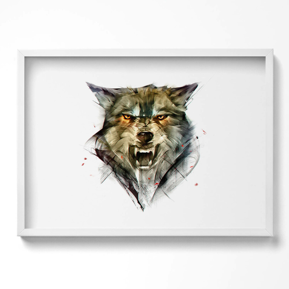 Obraz v rámu moderní Kreslený portrét vlka