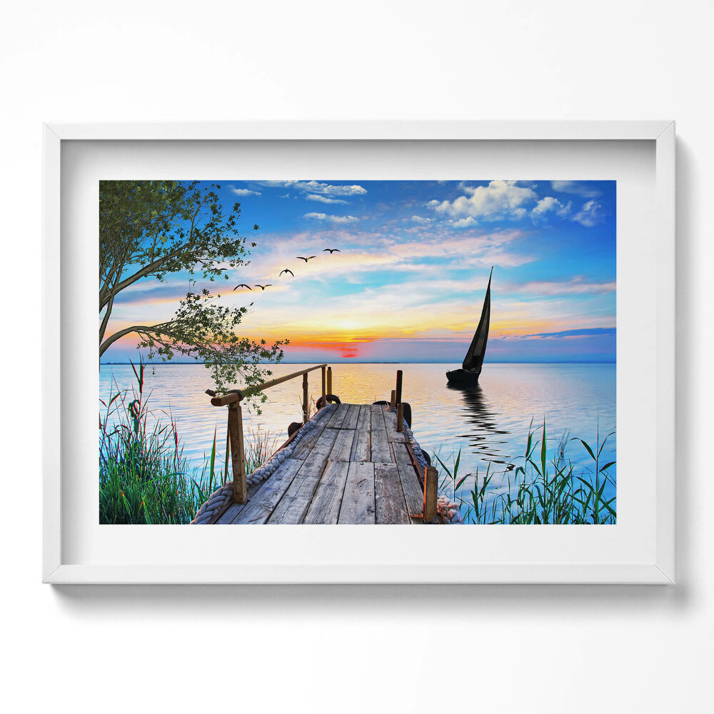 Obraz v rámu moderní Plachetnice na jezeře