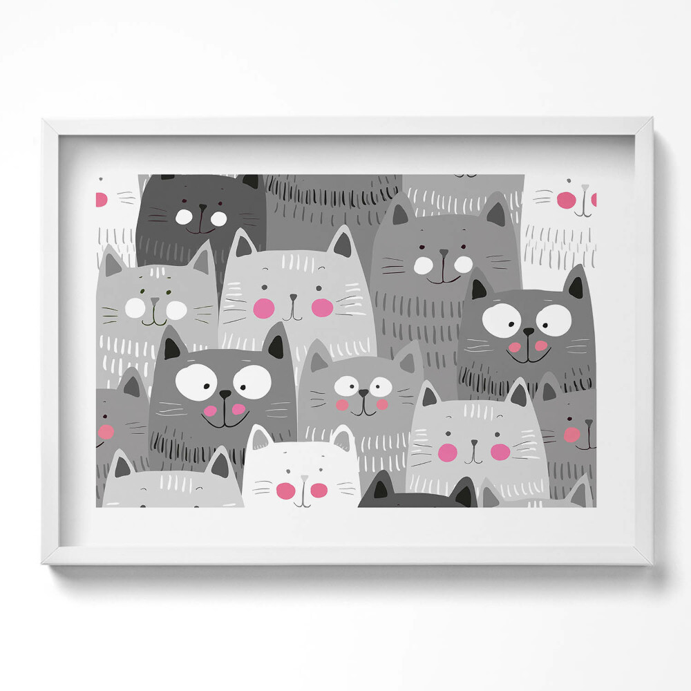 Obraz v rámu moderní Vzor bezešvé s kočkami