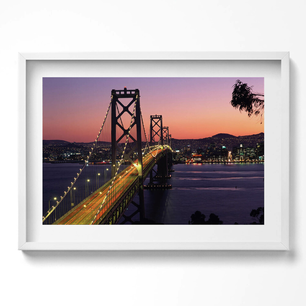 Obraz v rámu moderní San Francisco Bridge a západ slunce