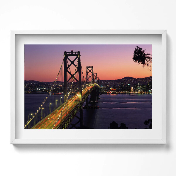 Obraz v rámu moderní San Francisco Bridge a západ slunce