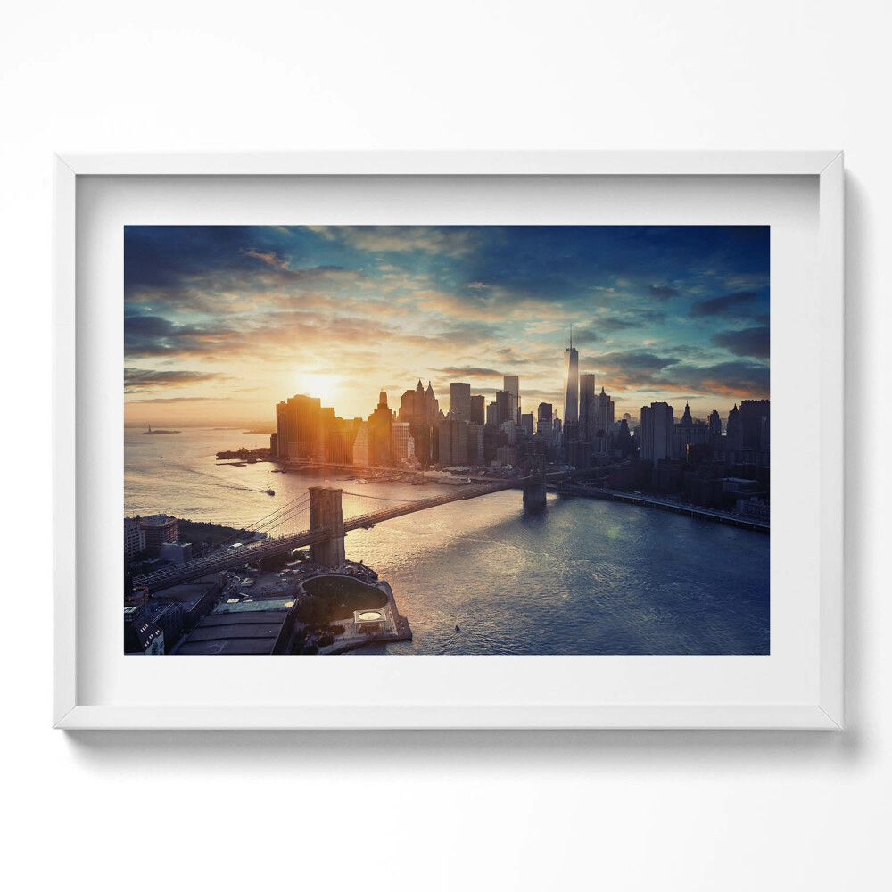 Obraz v rámu moderní New York Manhattan a západ slunce
