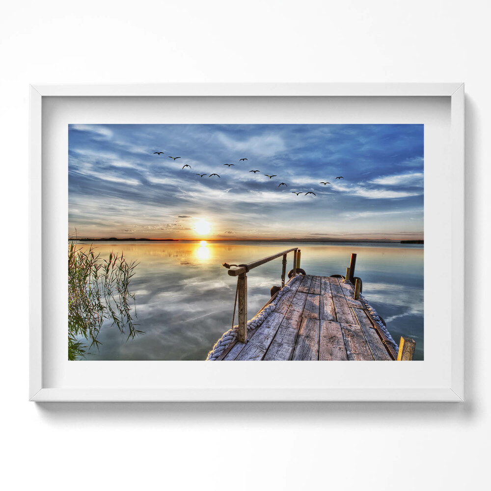Obraz v rámu moderní Západ slunce u jezera