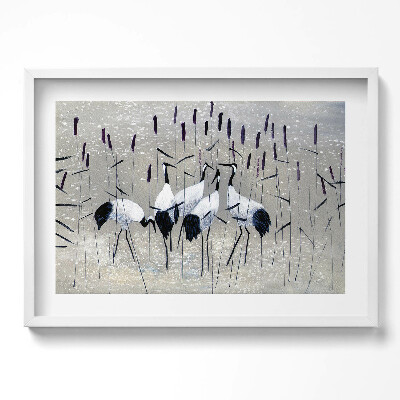 Obraz v rámu moderní Jeřábi v rákosí