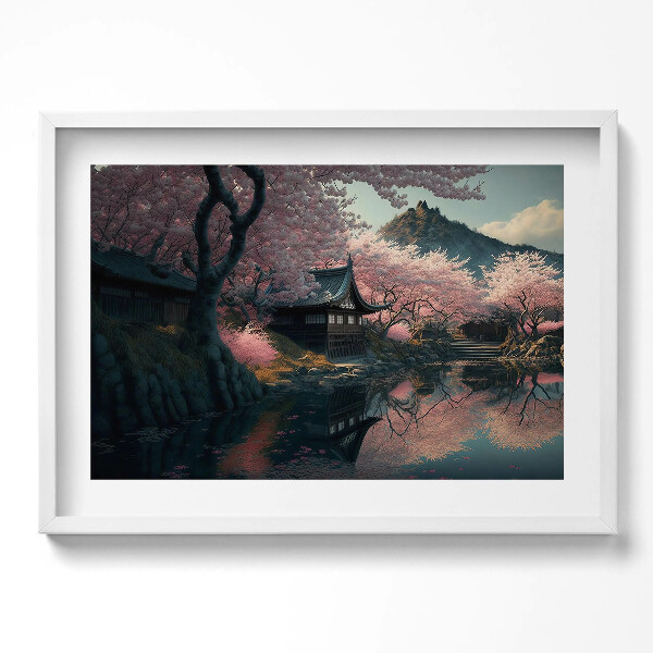 Obraz v rámu moderní Krásný asijský třešňový květ