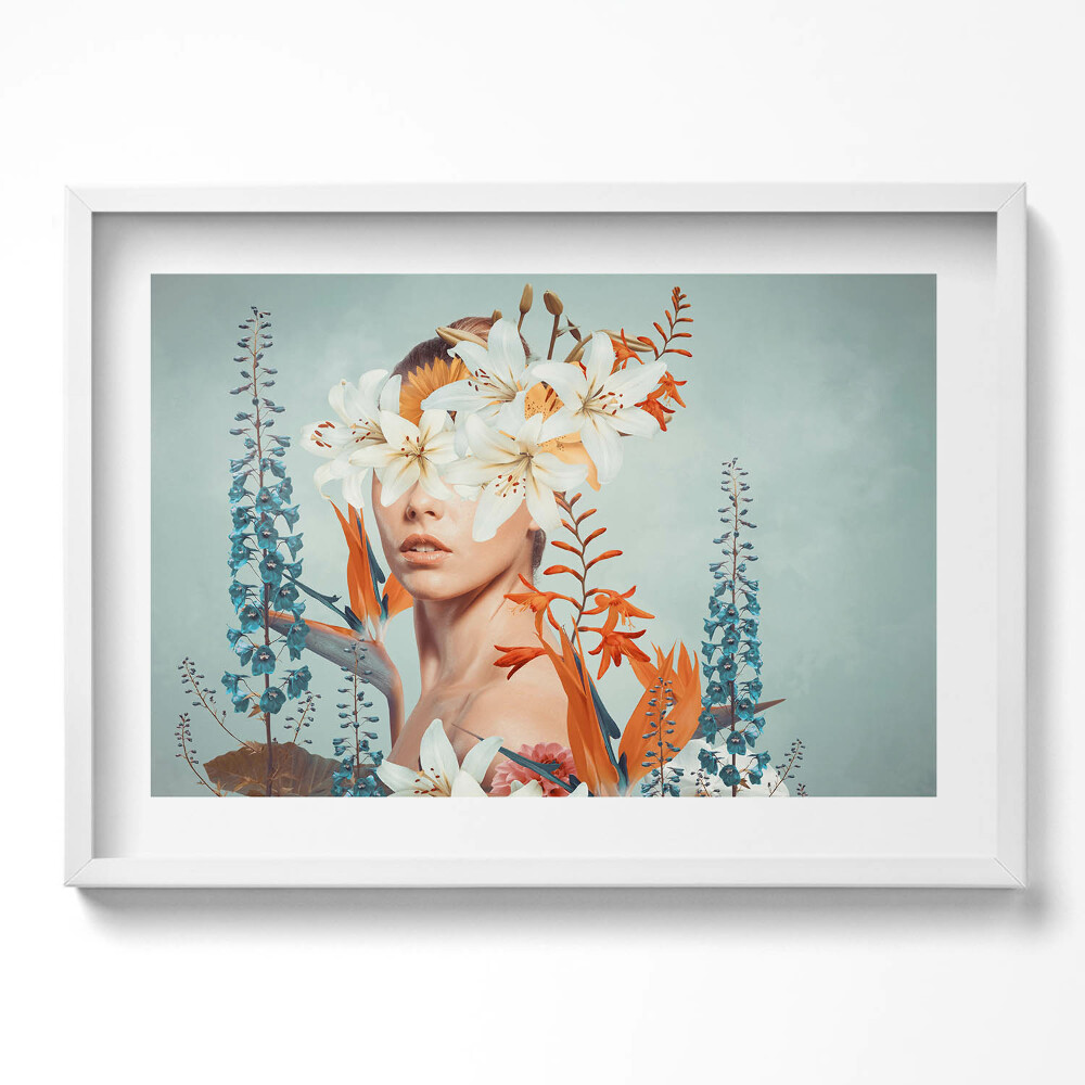 Obraz v rámu moderní Abstraktní žena s květinami