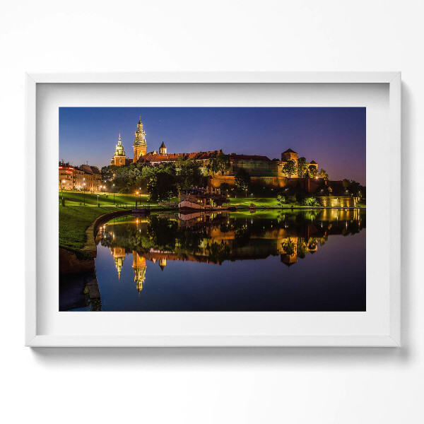 Obraz v rámu moderní Wawel v noci, Visla