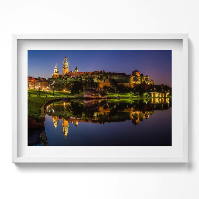 Obraz v rámu moderní Wawel v noci, Visla