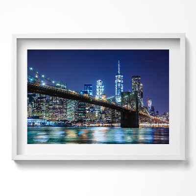 Obraz v rámu moderní Brooklynský most v New Yorku v noci