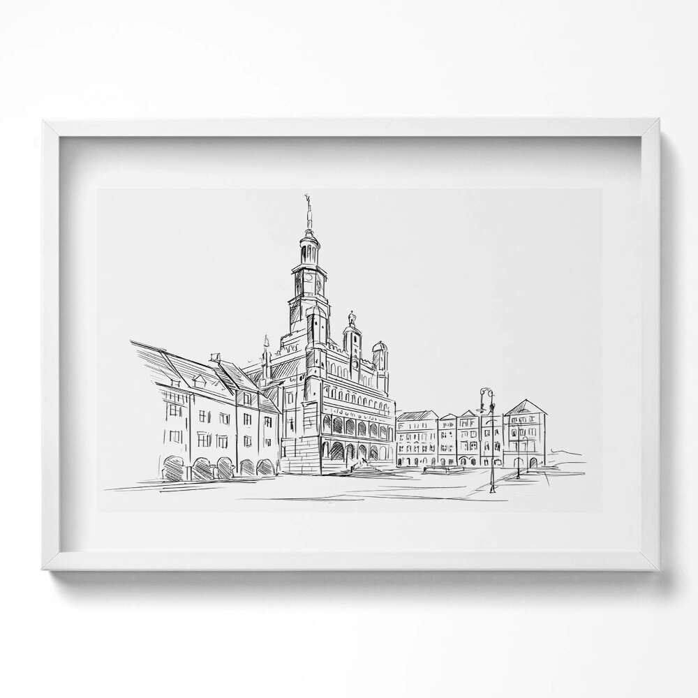 Obraz v rámu moderní Poznaň skica starého města