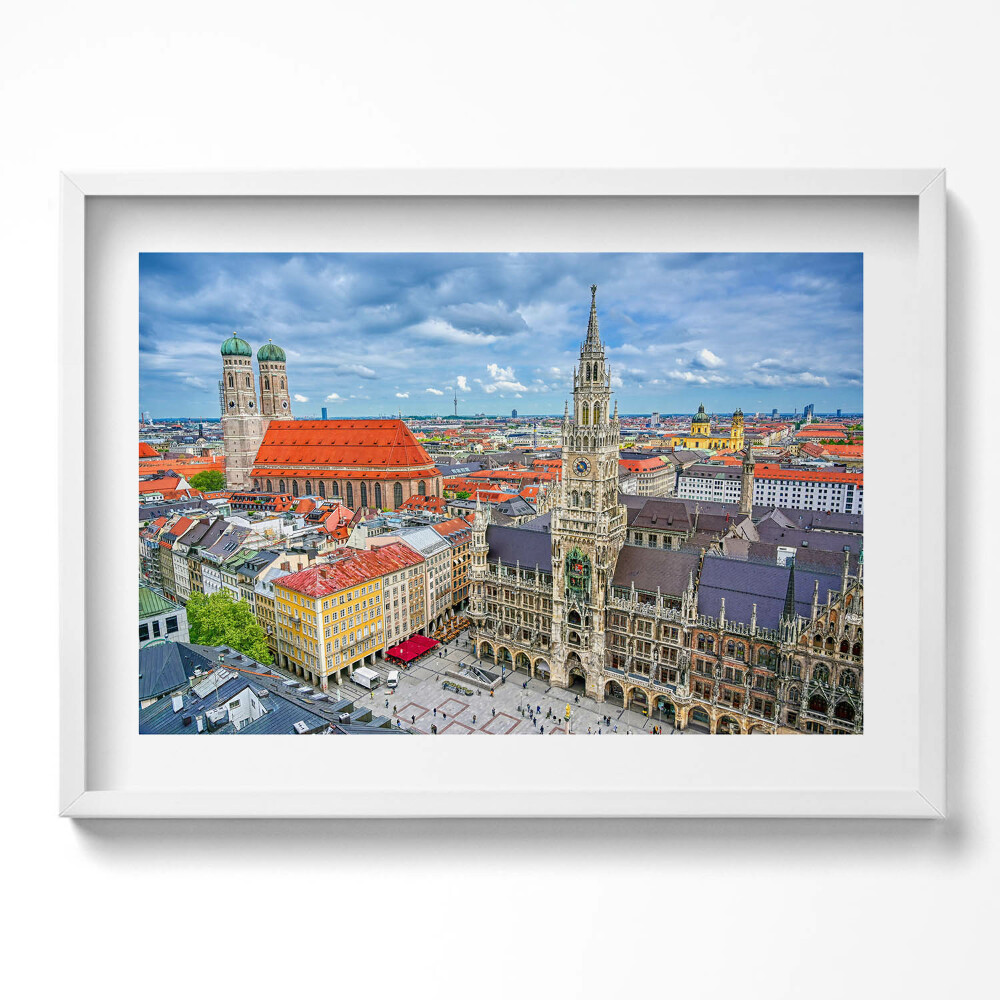 Obraz v rámu moderní Radnice Marienplatz v Mnichově