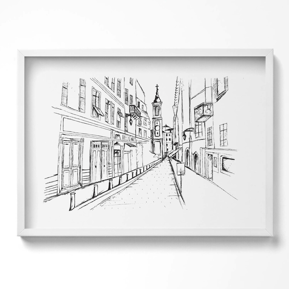 Obraz v rámu moderní Kresba města Provence