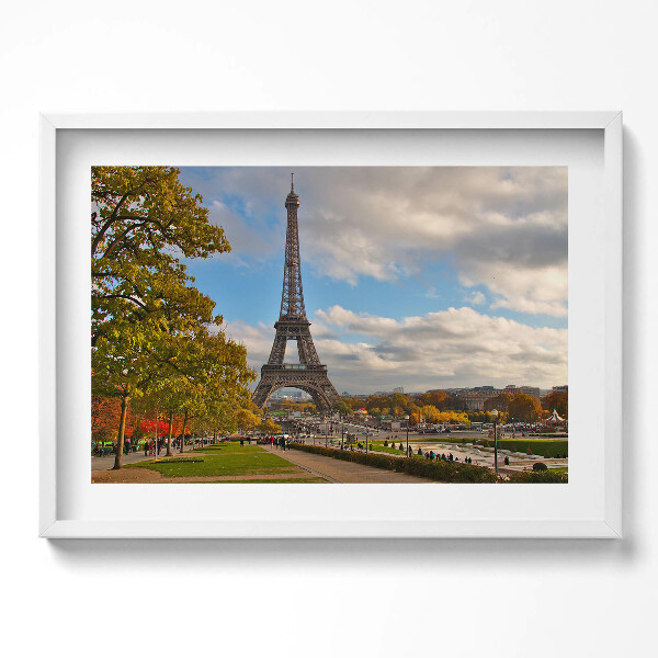 Obraz v rámu moderní Eiffelova věž na podzim ve Francii