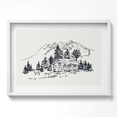 Obraz v rámu moderní Kresba chaty v horách