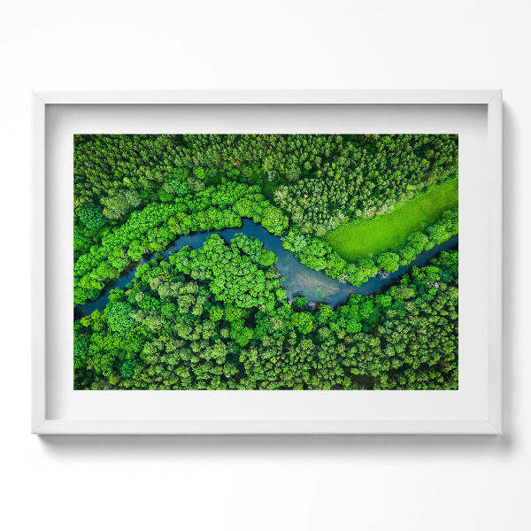 Obraz v rámu moderní Les a řeka z ptačí perspektivy