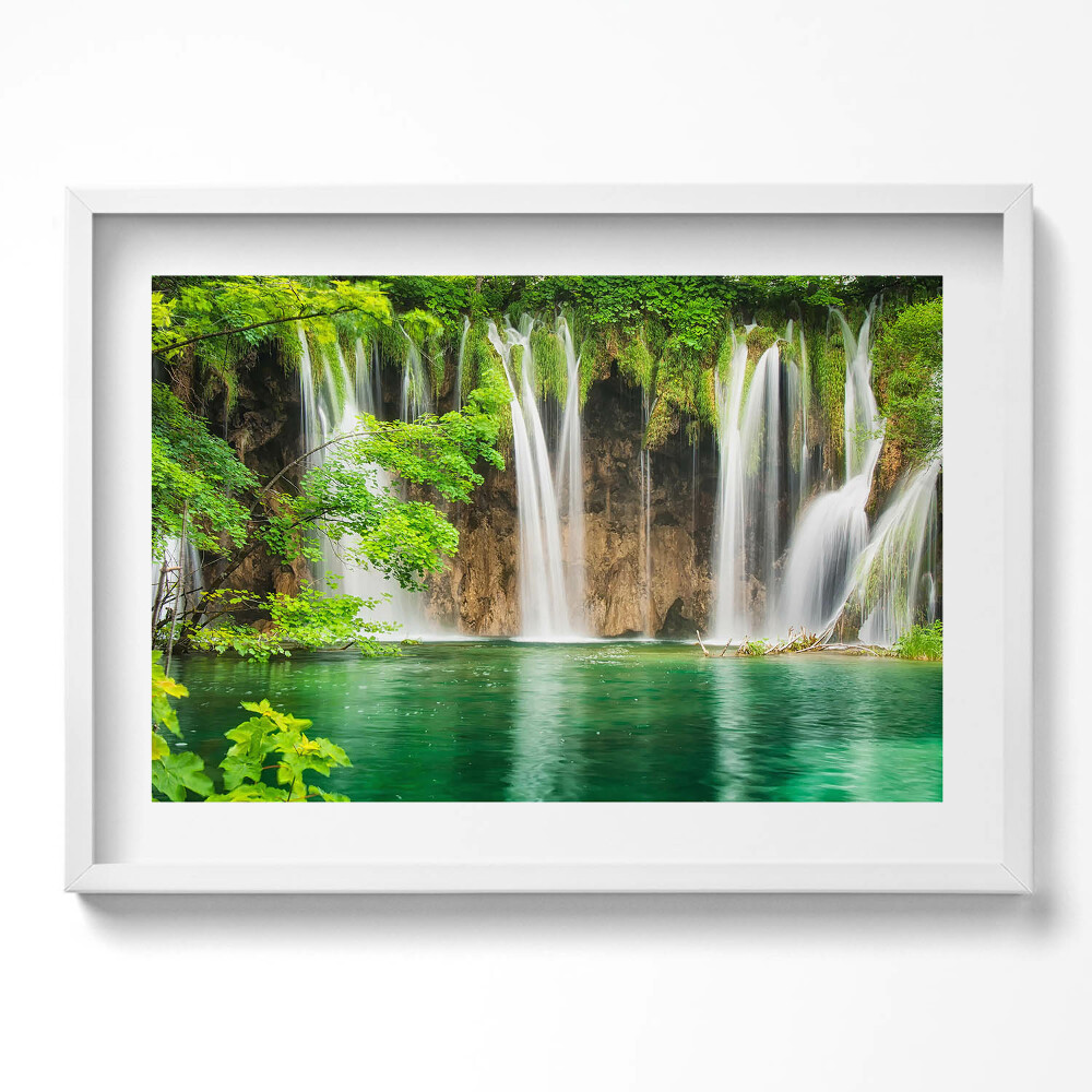 Obraz v rámu moderní Příroda - jezero vodopád a vegetace