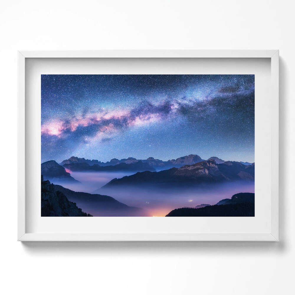 Obraz v rámu moderní Hvězdná obloha nad horami