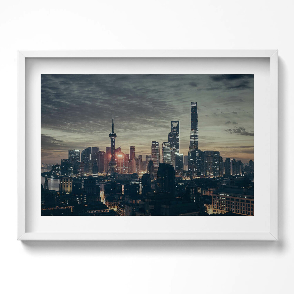 Obraz v rámu moderní Panorama Šanghaje v noci