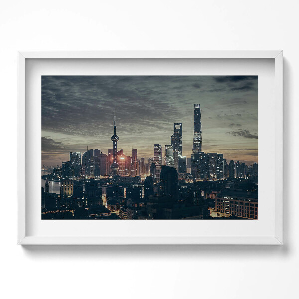 Obraz v rámu moderní Panorama Šanghaje v noci