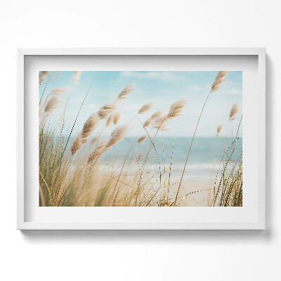Obraz v rámu moderní Krajina plážové trávy a moře boho stylu