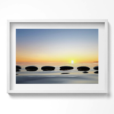Obraz v rámu moderní Kameny na vodě při východu slunce - zen