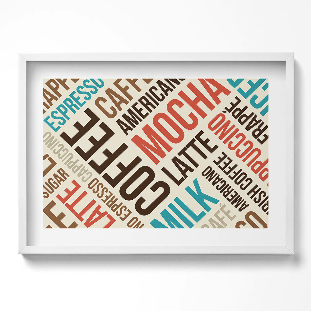Obraz v rámu moderní Titulky do kuchyně - názvy kávy