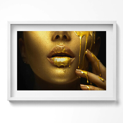 Obraz v rámu moderní Tvář a rty ženy ve zlatě