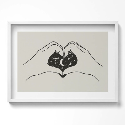 Obraz v rámu moderní Srdce z palmy a kosmu - ilustrace