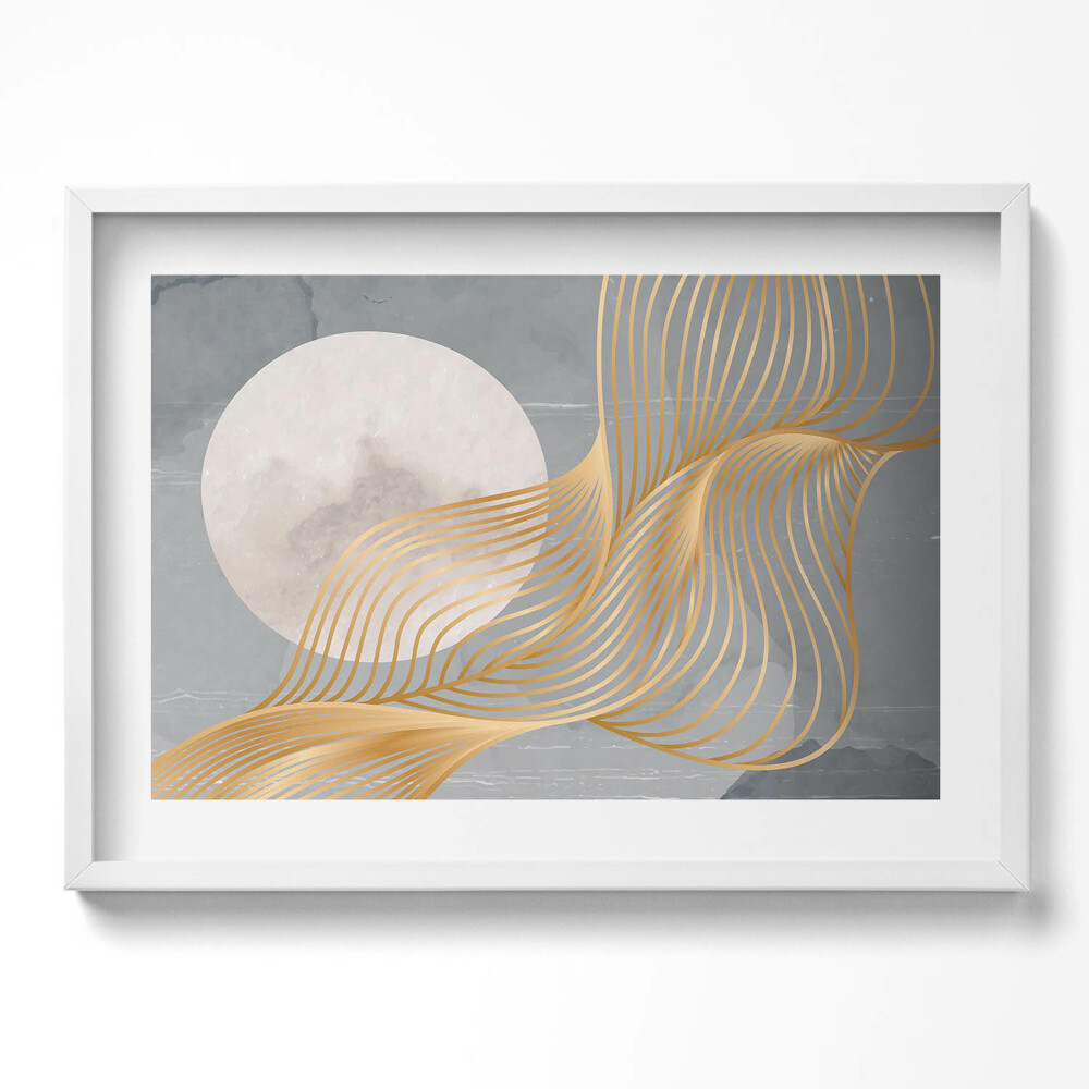 Obraz v rámu moderní Abstraktní ilustrace měsíce se zlatem