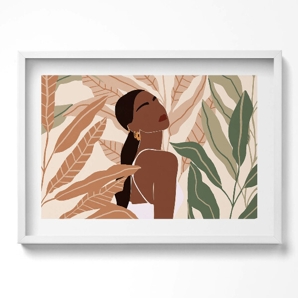 Obraz v rámu moderní Ilustrace ženy mezi listy v boho stylu