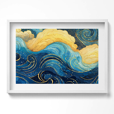 Obraz v rámu moderní Mraky abstrakce se zlatem