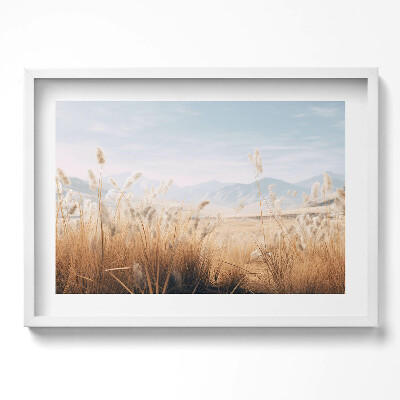 Obraz v rámu moderní Romantická krajina trávy a hor v boho stylu