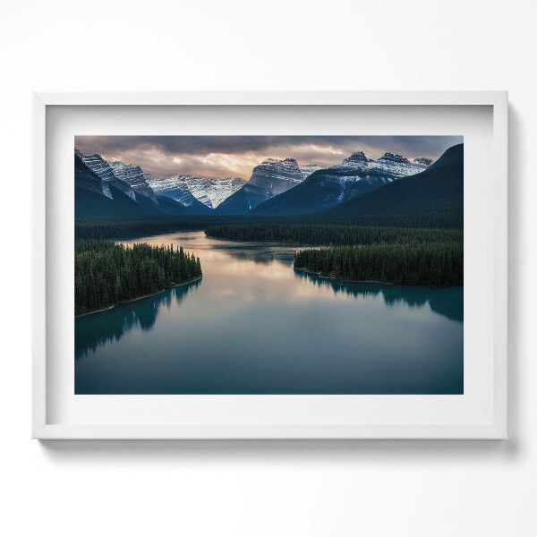 Obraz v rámu moderní Krajina řeky lesů a hor