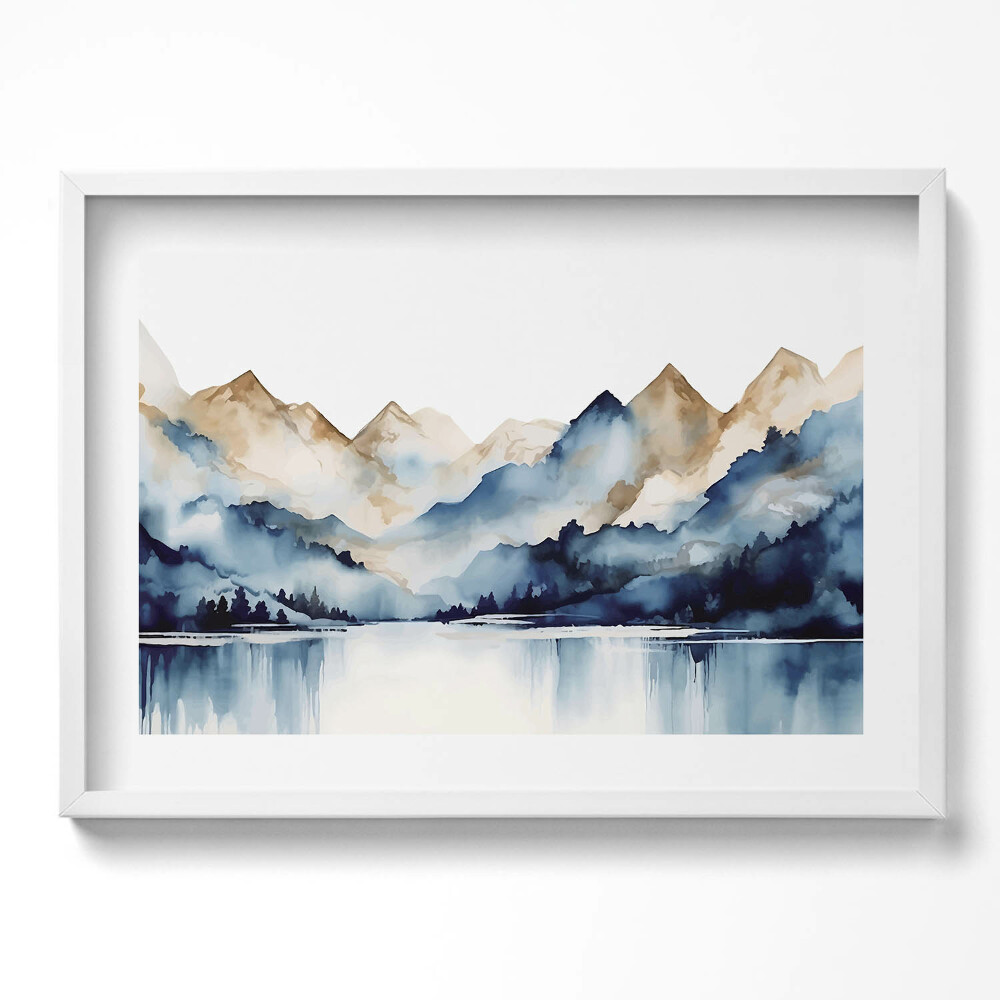 Obraz v rámu moderní Akvarel krajina hor a jezera