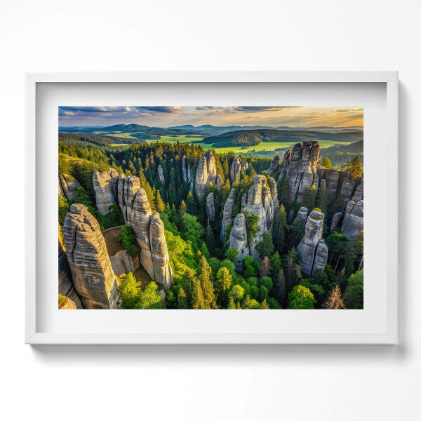 Obraz v rámu moderní Pohled z ptačí perspektivy na zvláštní hory a lesy
