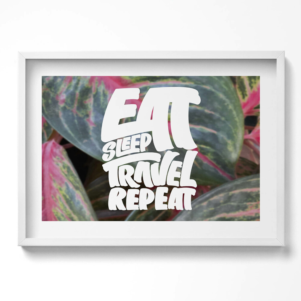 Obraz v rámu moderní Inspirující nápis "Eat sleep travel repeat"