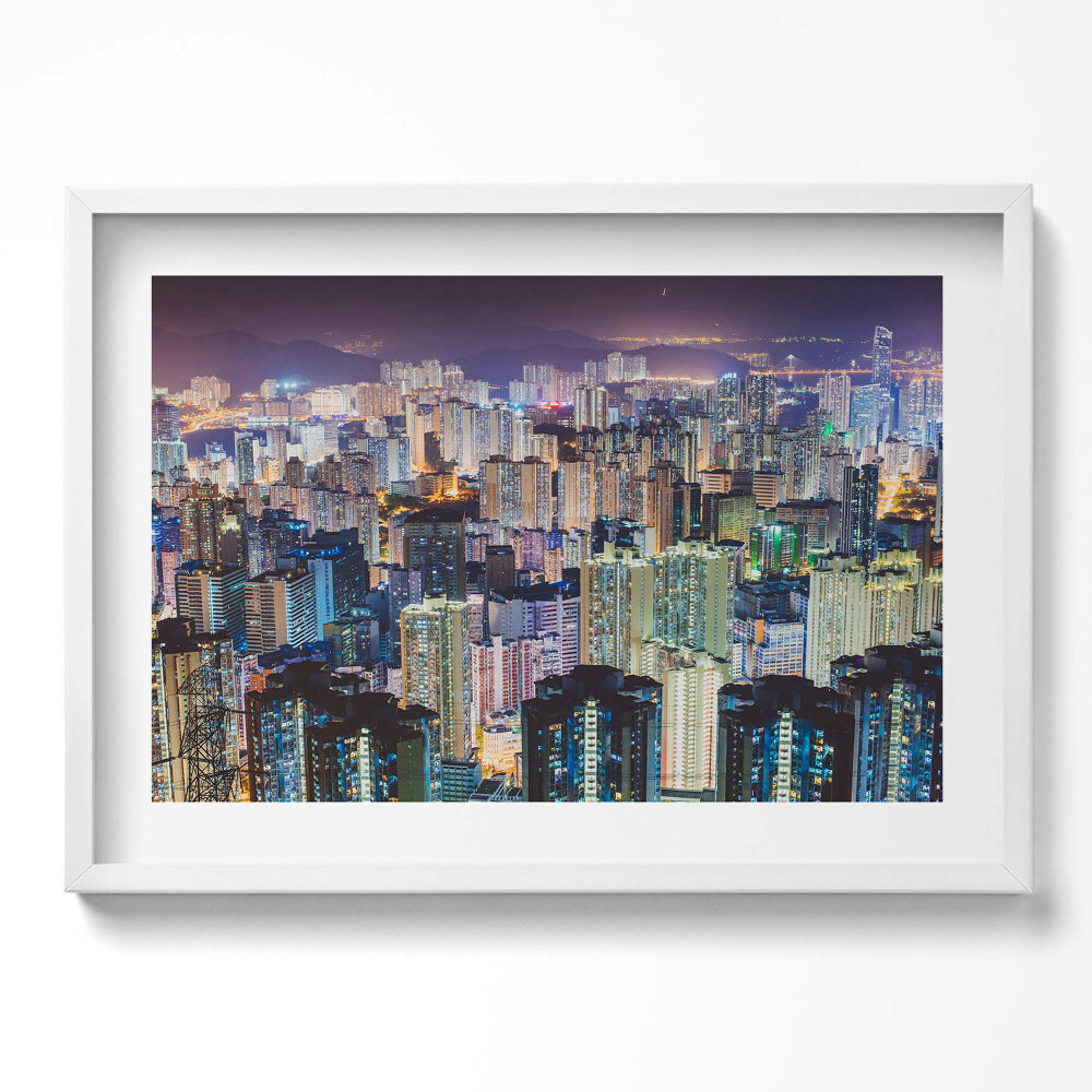 Obraz v rámu moderní Osvětlené město v noci