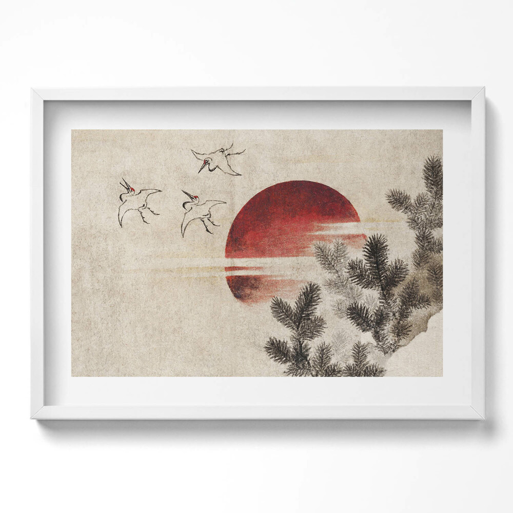Obraz v rámu moderní Japonské umění zapadajícího slunce