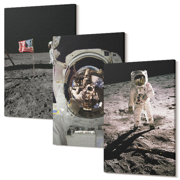 Sada obrazů triptych Fotografie astronautů při přistání na Měsíci
